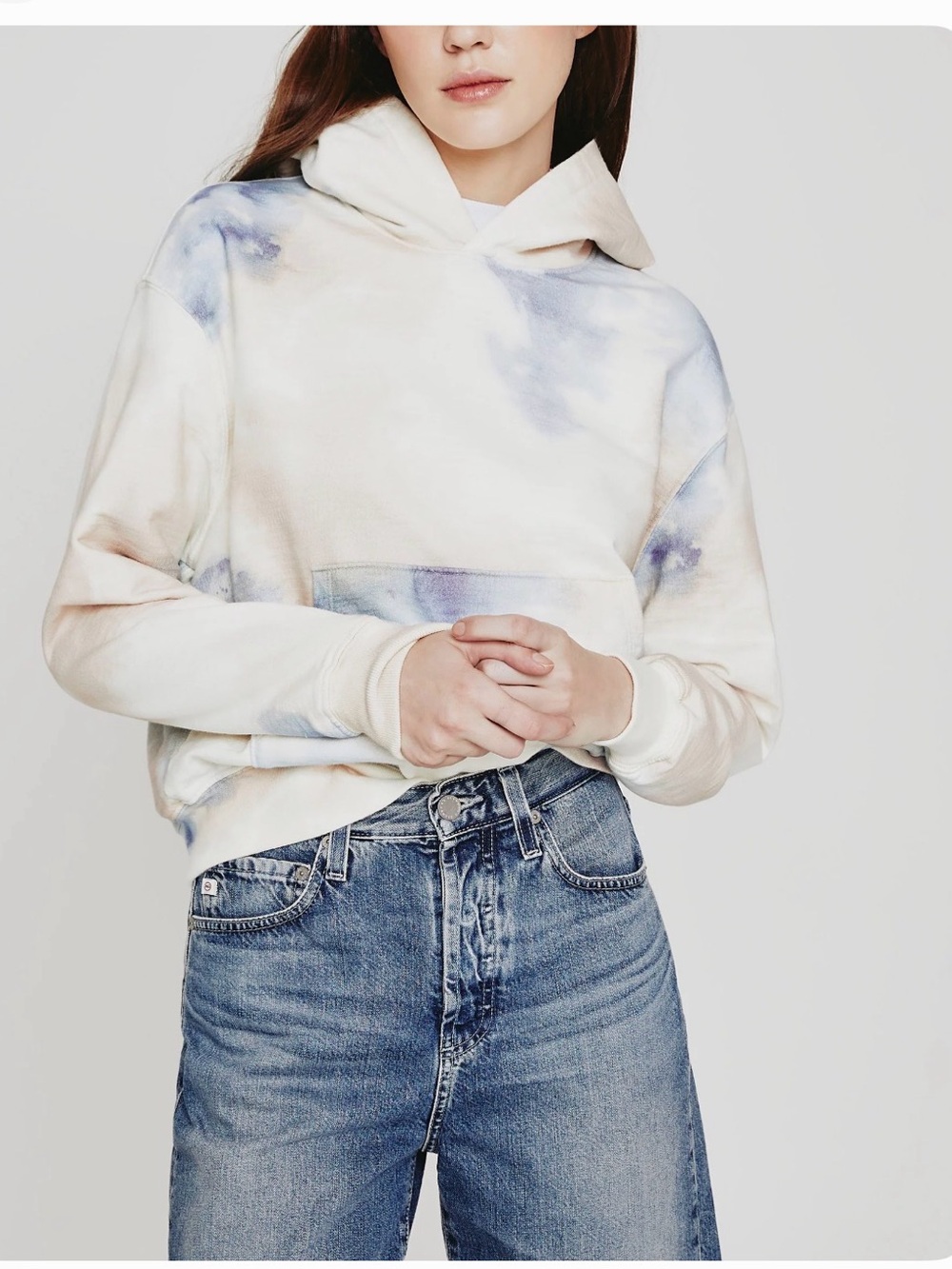 Ag Adriano Goldschmied Cream Tie-Dye Hoodie with Pale Blue & Lavender